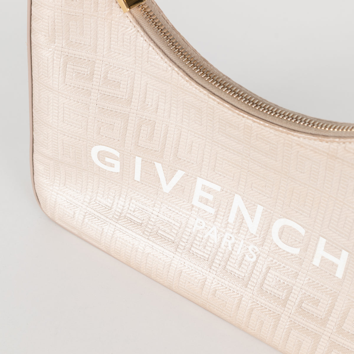 Givenchy Canvas Logo 4G Embossed Small Moon Cut Out Beige Shoulder Bag