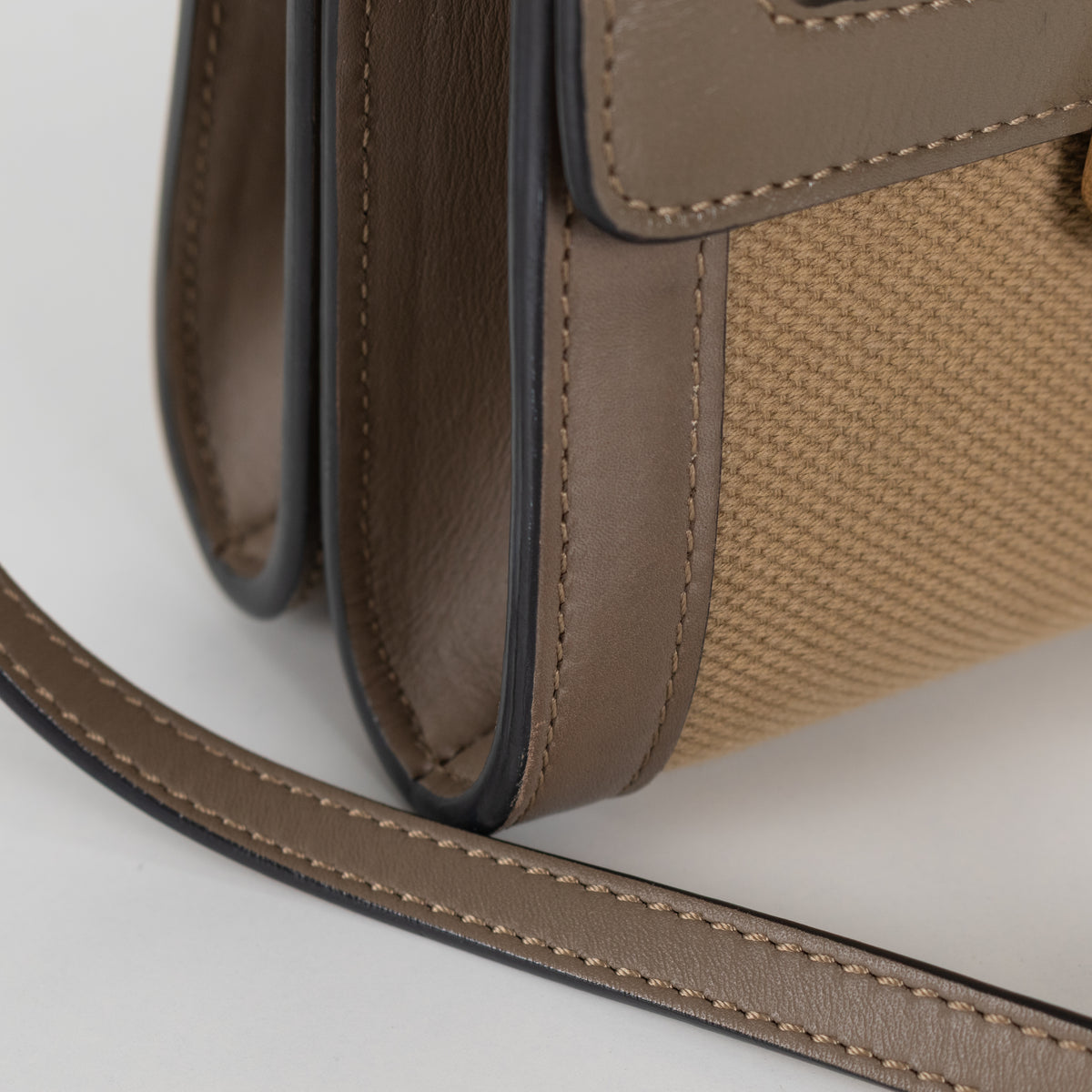 Chloe Olive Green Canvas Leather Trim Bronte Crossbody Bag