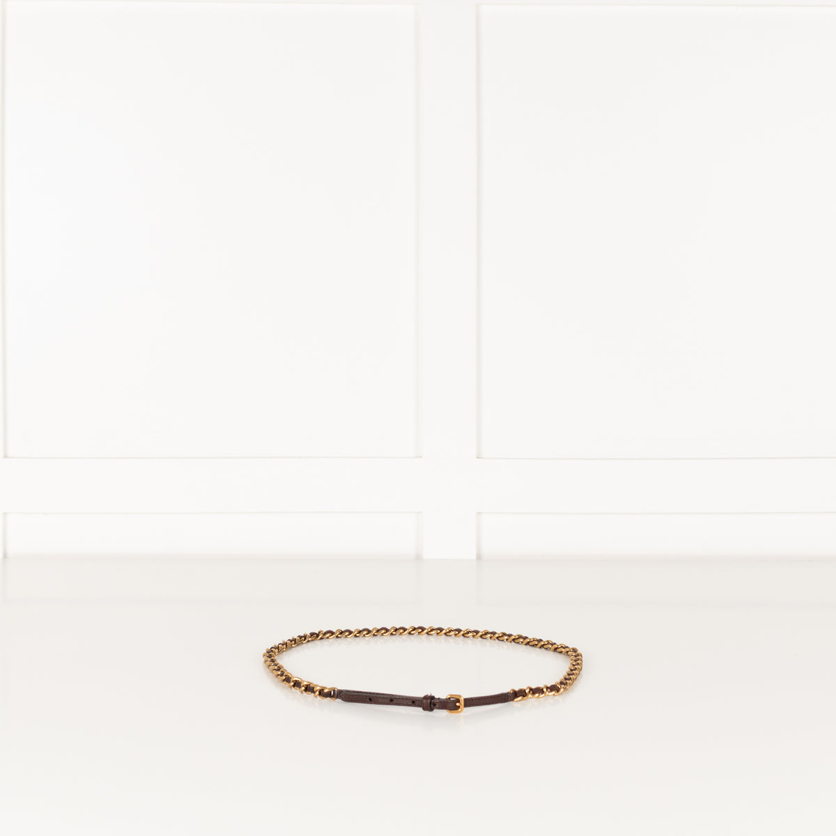 Salvatore Ferragamo Brown Leather Gold Chain Thin Belt