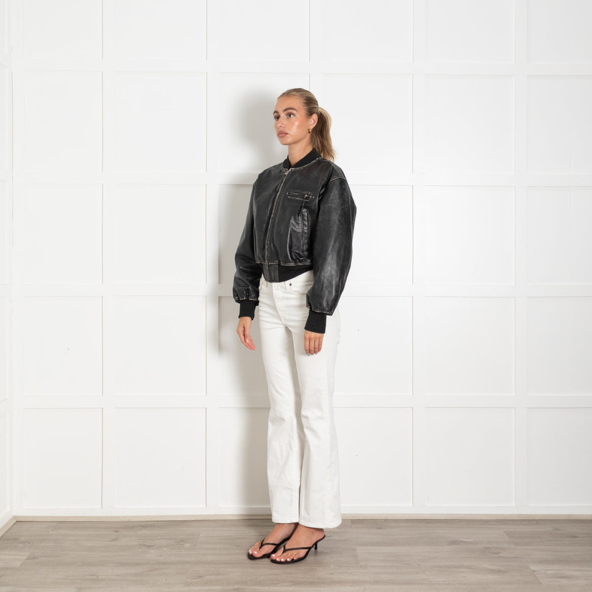 Acne Studios Black Cream Distressed Leather Jacket
