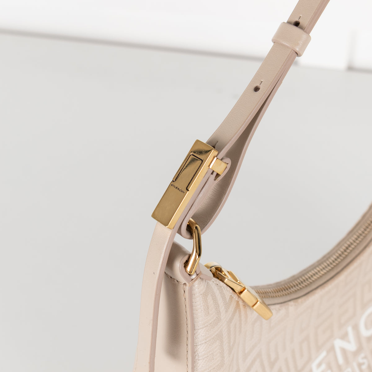 Givenchy Canvas Logo 4G Embossed Small Moon Cut Out Beige Shoulder Bag