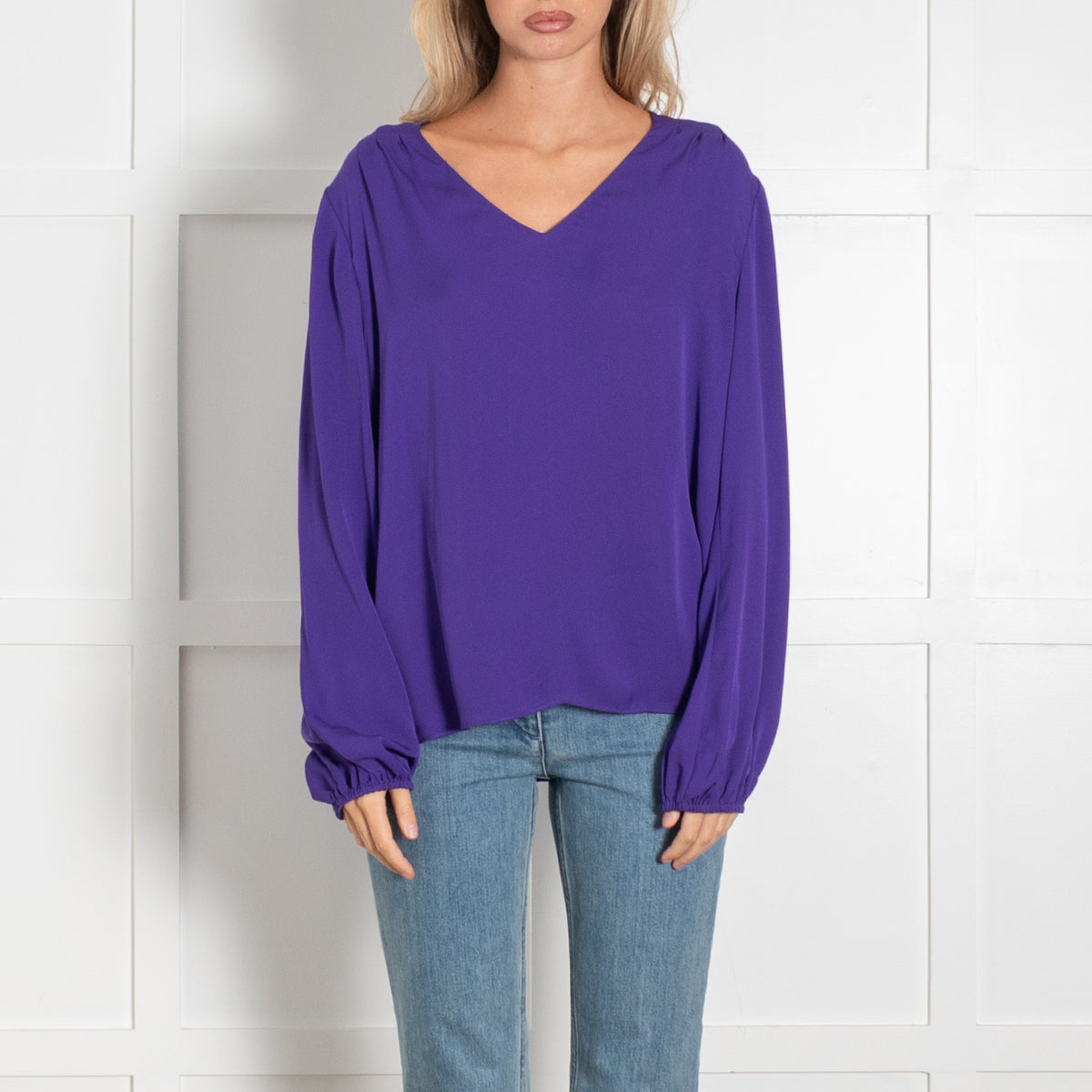 Diane Von Furstenberg Purple V-Neck Long Sleeve Blouse