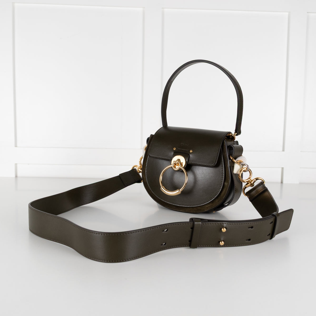 Chloé Small Tess Khaki Leather Shoulder Bag
