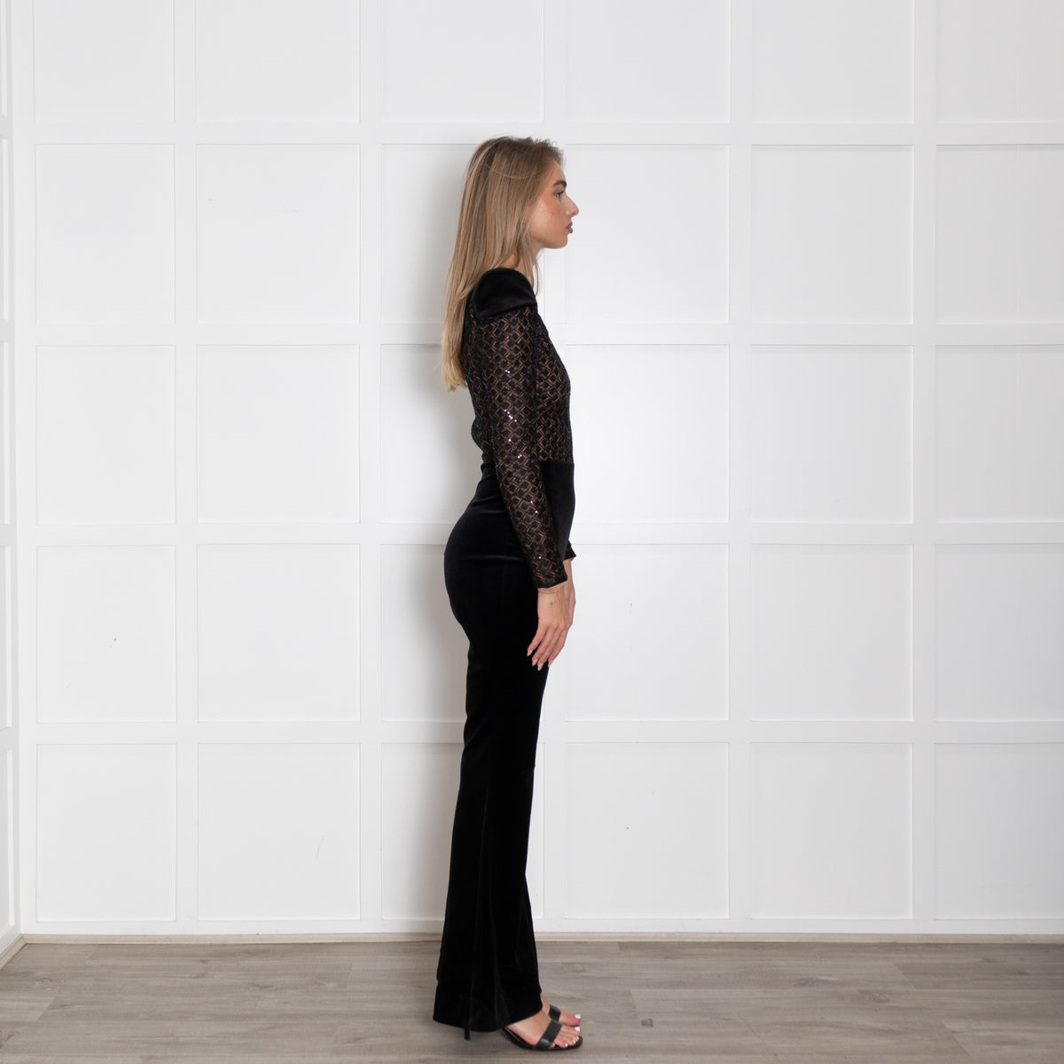 Nadine Merabi Black Velvet Jumpsuit With Sequin Bodice