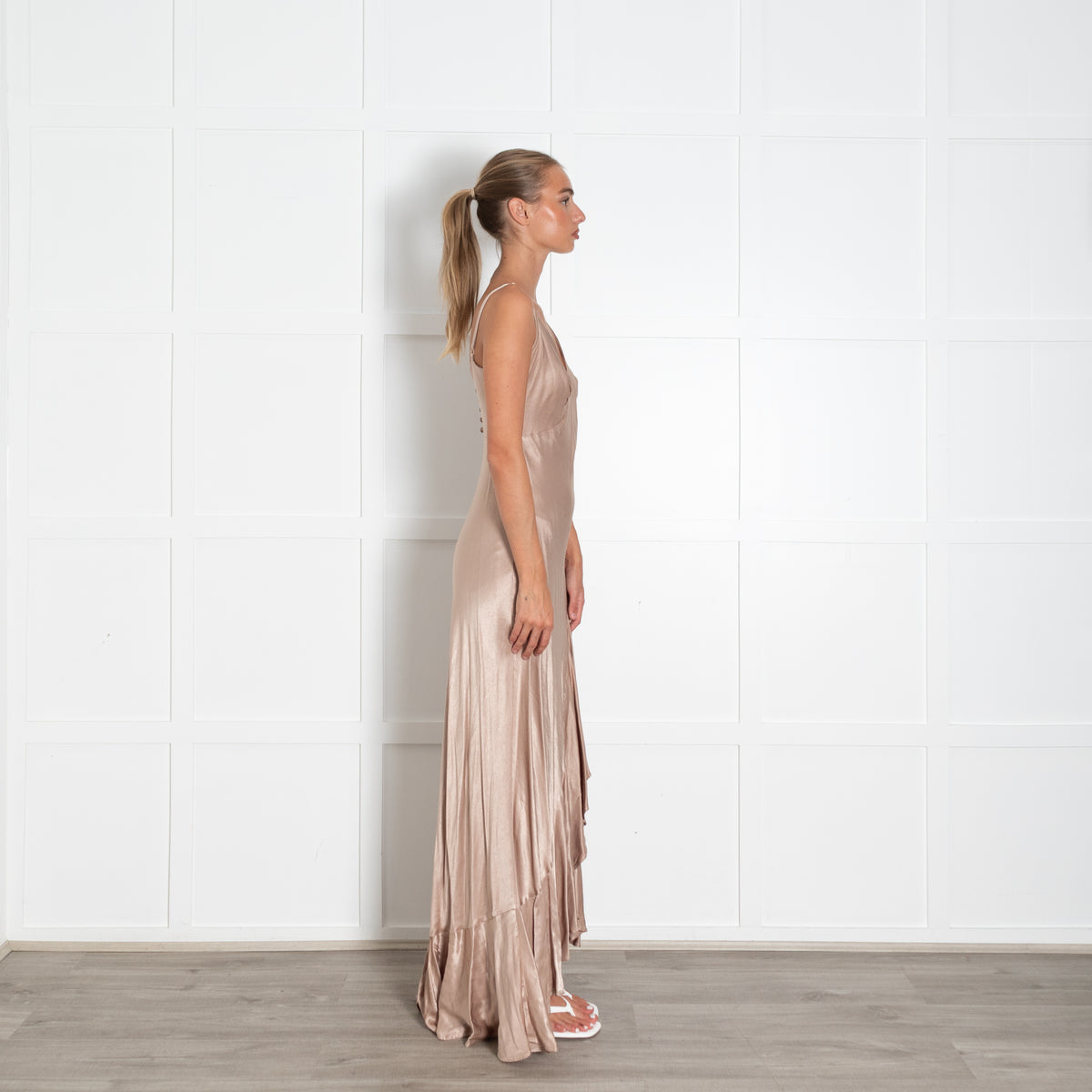 Ghost Beige Satin Sleeveless Evening Dress
