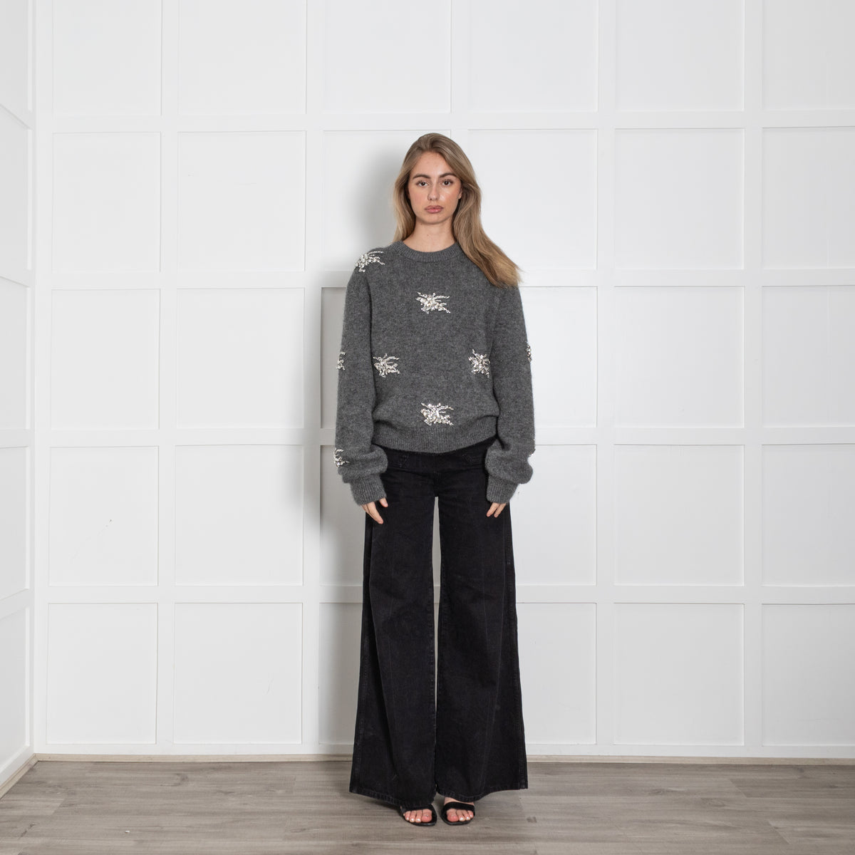 Burberry Grey Mohair Crystal EKD Round Neck Jumper