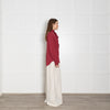 Equipment Burgundy Tie Neck Silk Blouse