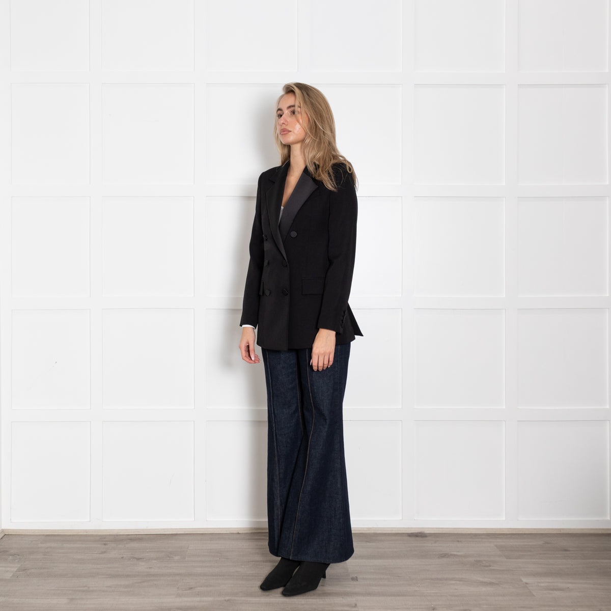 Racil Black Satin Trim Tailored Blazer Jacket