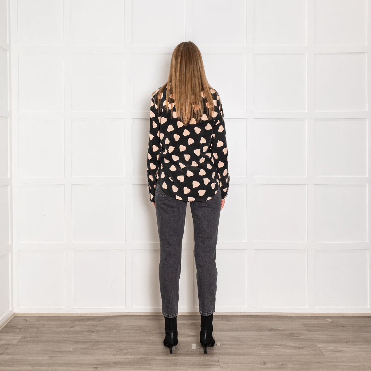 Equipment Black and Nude Heart Print Silk Shirt