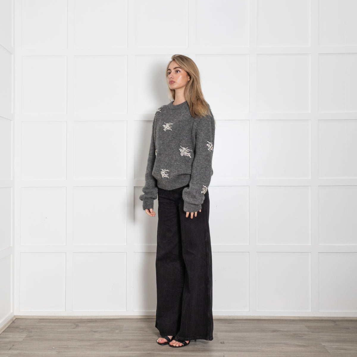 Burberry Grey Mohair Crystal EKD Round Neck Jumper