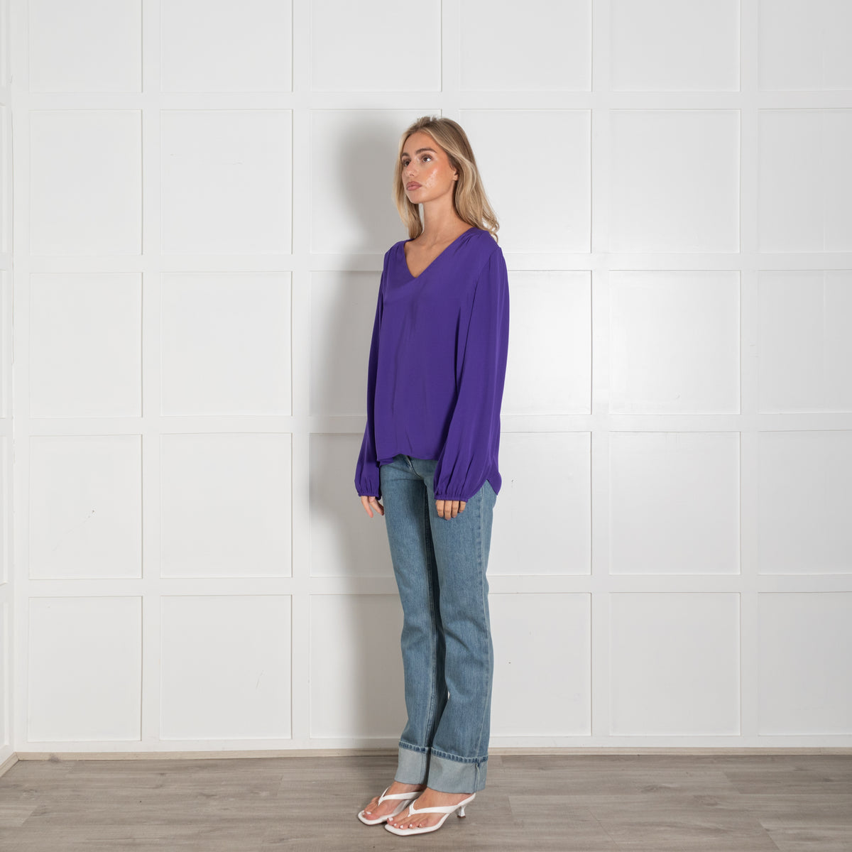 Diane Von Furstenberg Purple V-Neck Long Sleeve Blouse