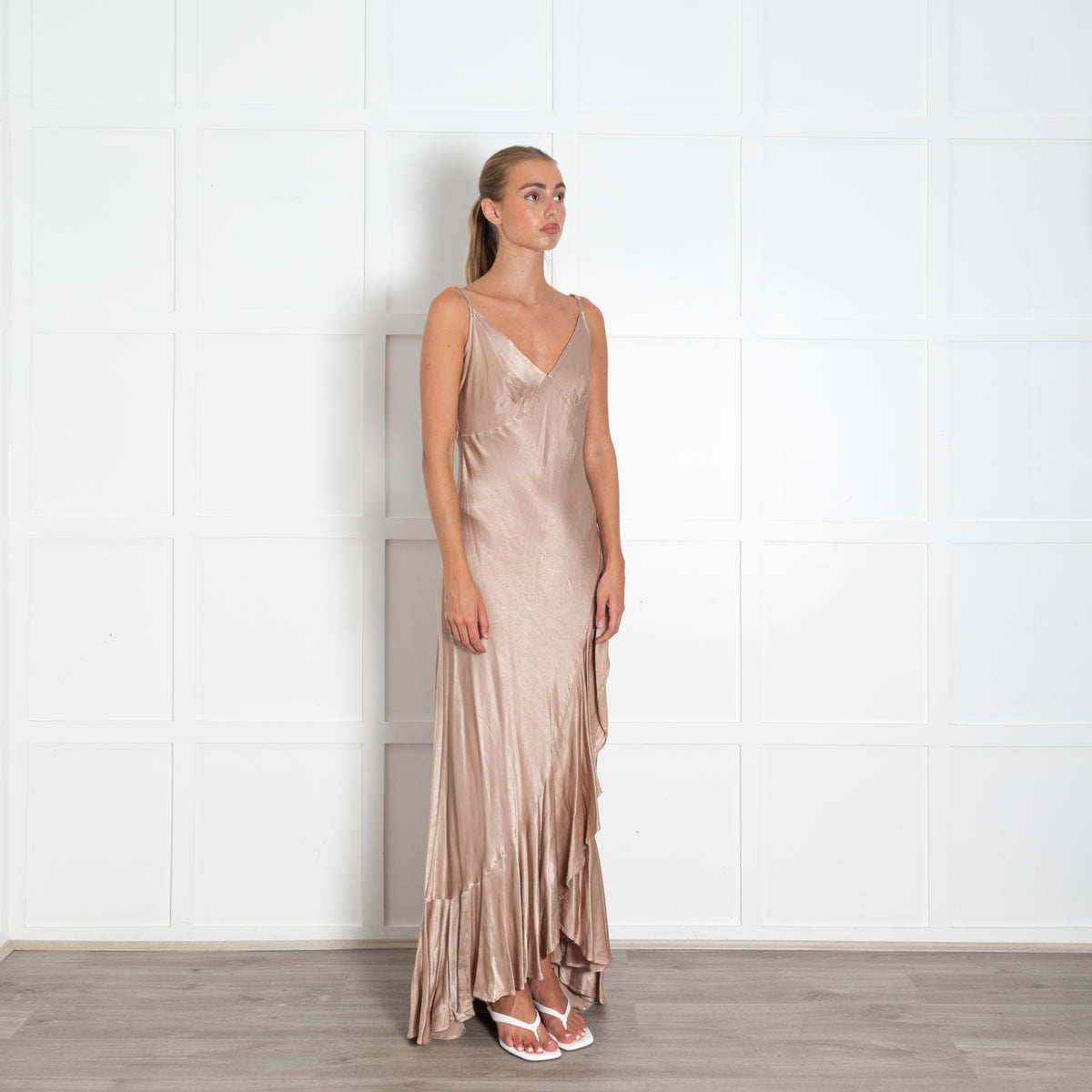 Ghost Beige Satin Sleeveless Evening Dress