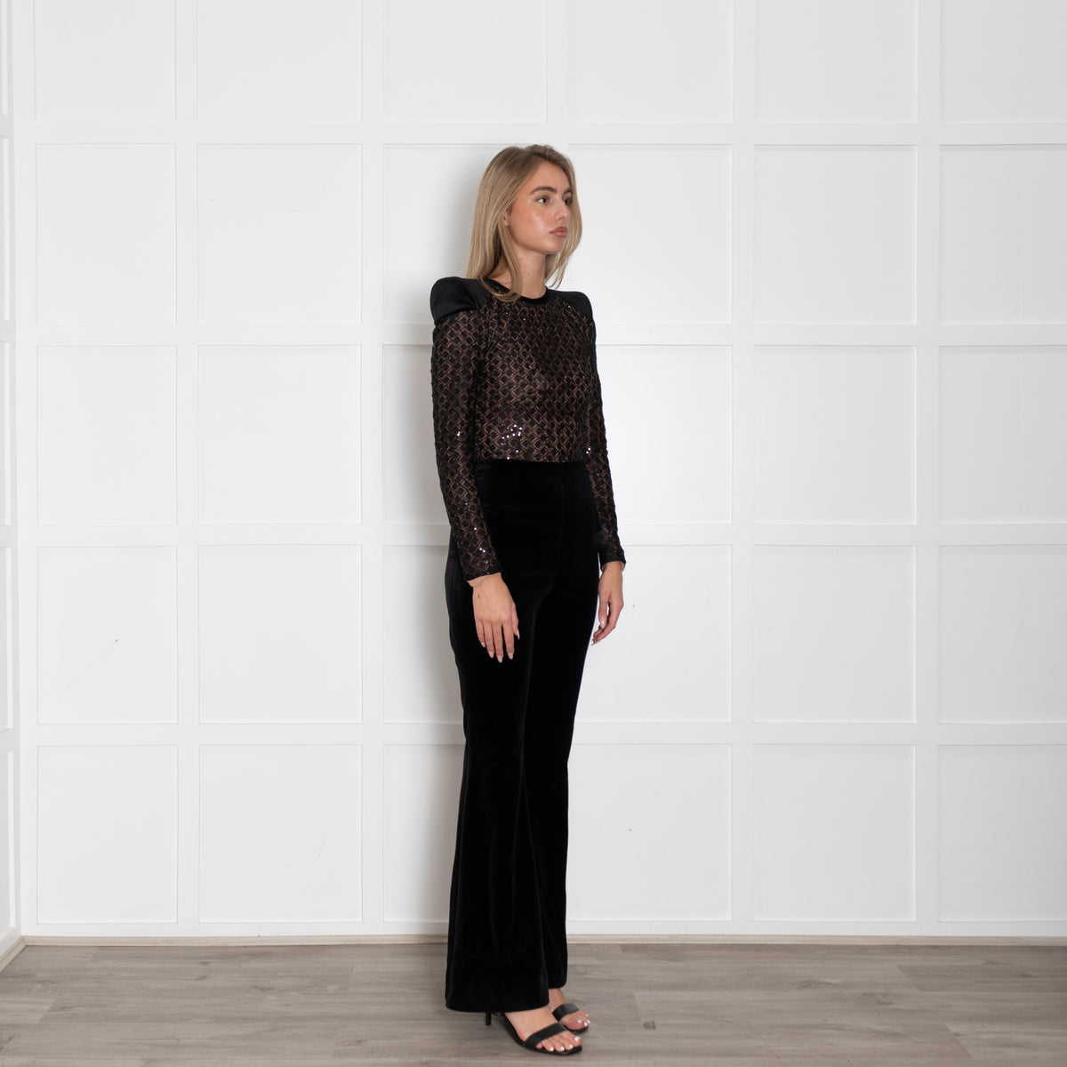 Nadine Merabi Black Velvet Jumpsuit With Sequin Bodice