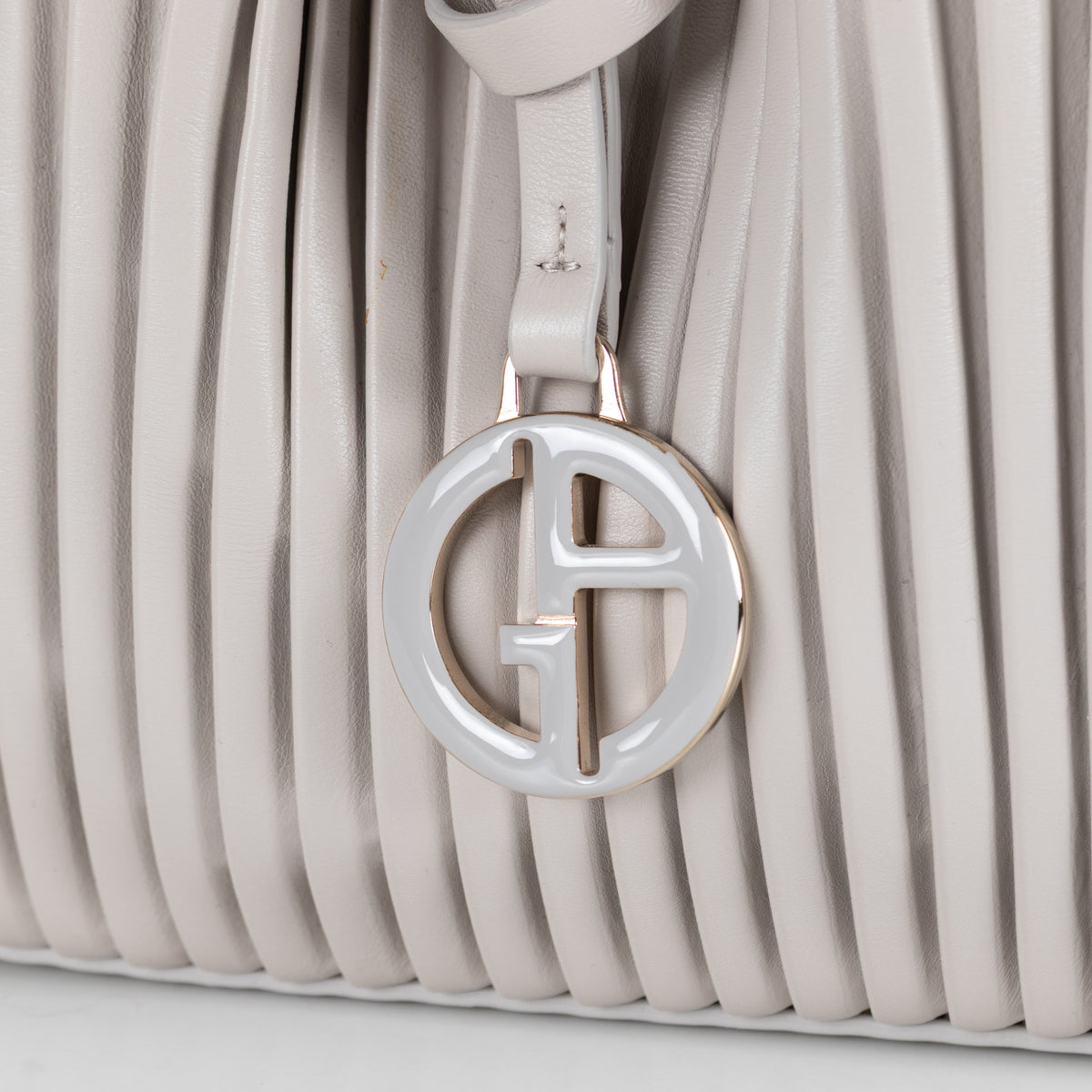 Giorgio Armani Light Grey Pleated Leather Bucket Bag