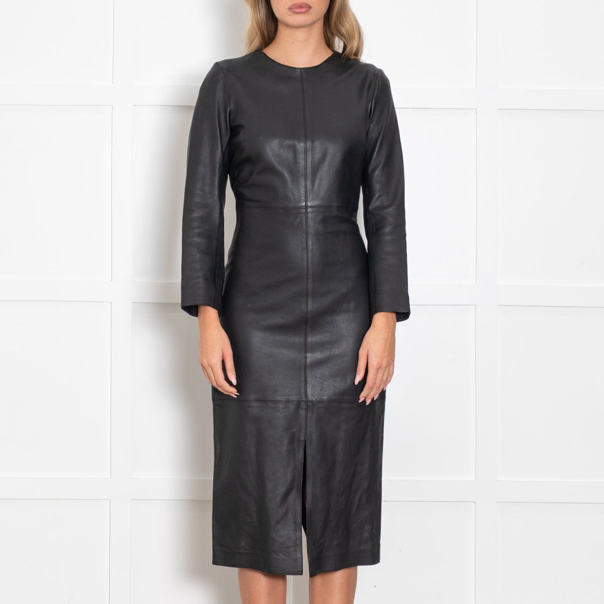 Toteme Black Paneled Leather Midi Dress