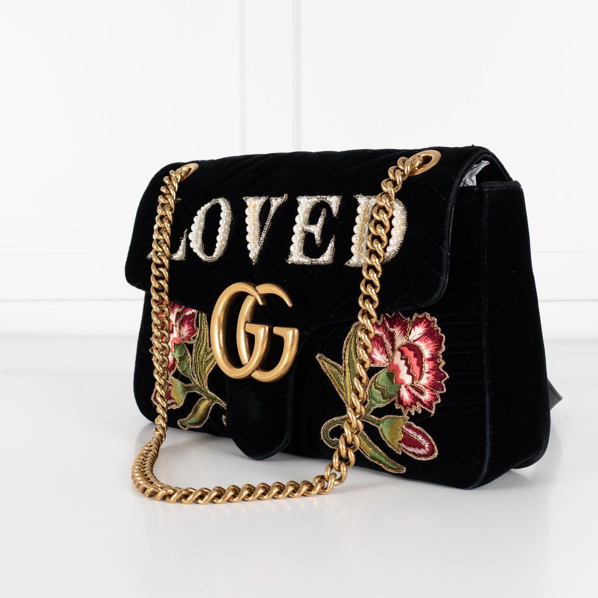Gucci Velvet 'Loved' Large Black Marmont Shoulder Bag