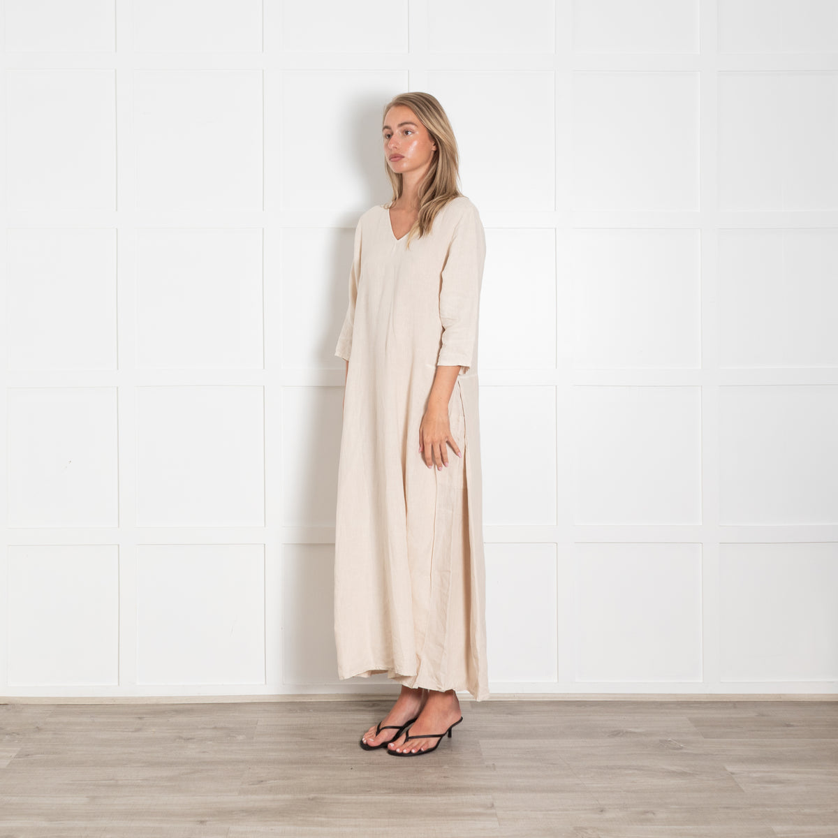 Elemente Clemente Neutral Linen Side Pocket Detail Maxi Dress