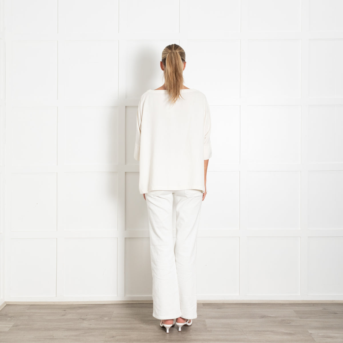 Bamford Cream 100 % Silk Mid Sleeves Top