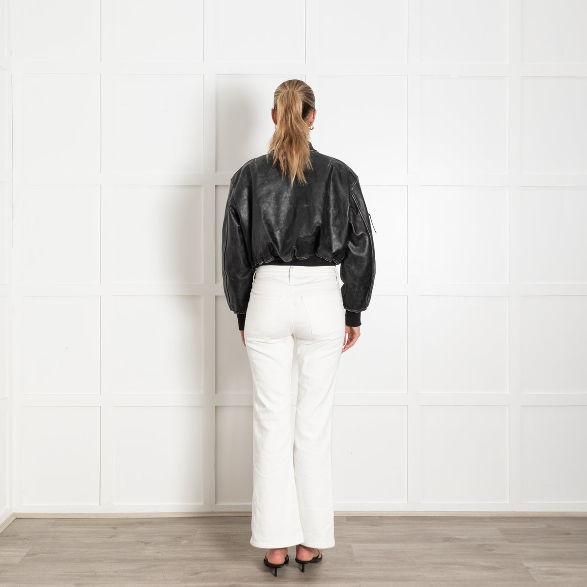 Acne Studios Black Cream Distressed Leather Jacket