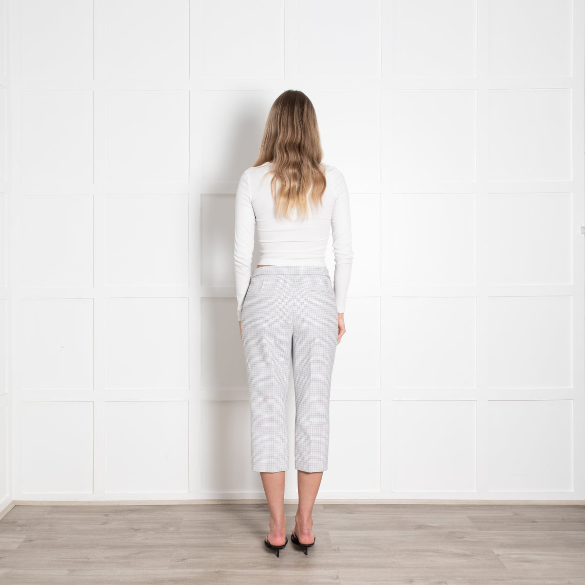 Theory White Checked Tailored Trousers