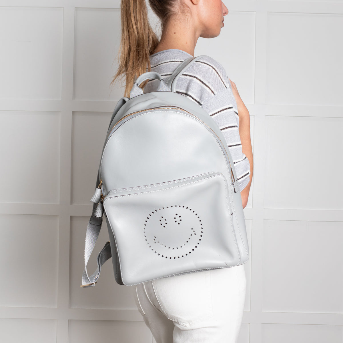 Anya Hindmarch Grey Smiley Face Detail Backpack