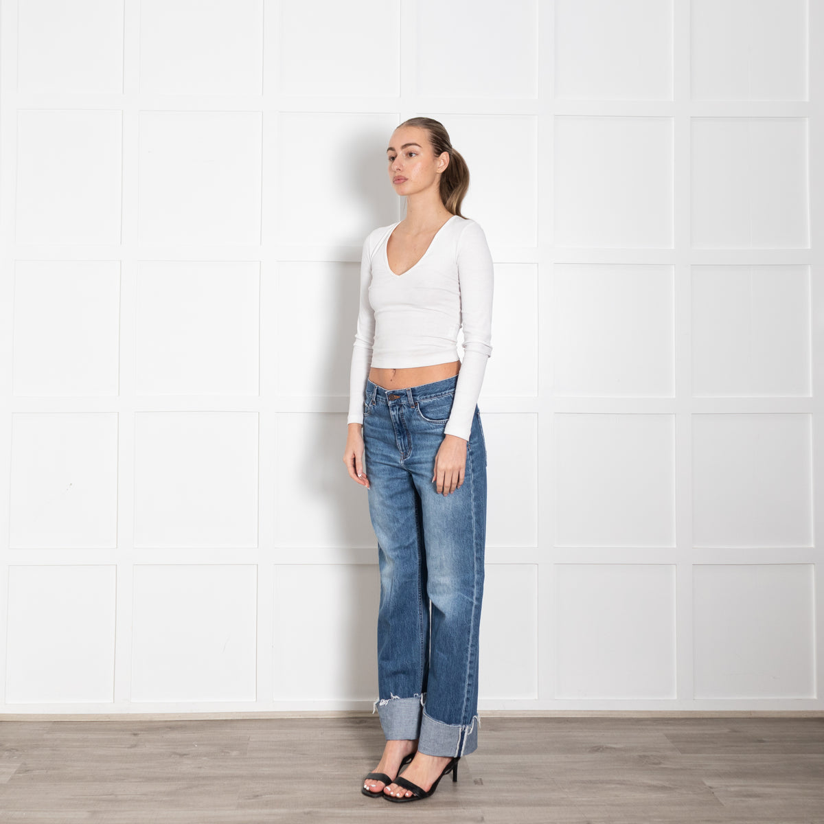 Me + Em  Blue Denim Ankle Grazer Turn Up Jeans