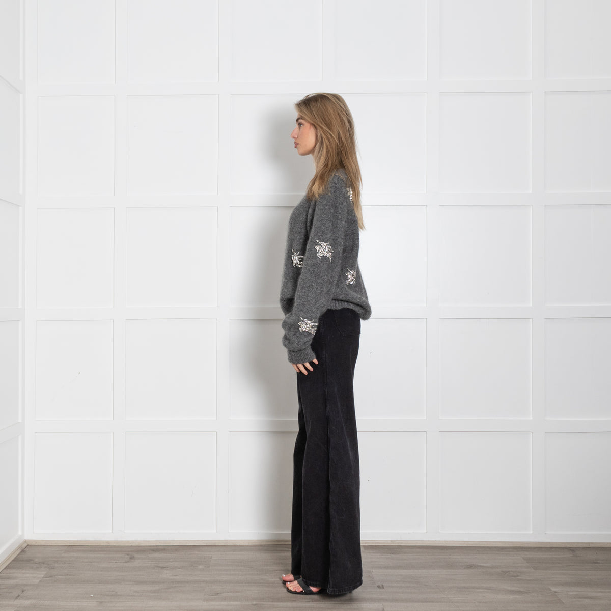 Burberry Grey Mohair Crystal EKD Round Neck Jumper