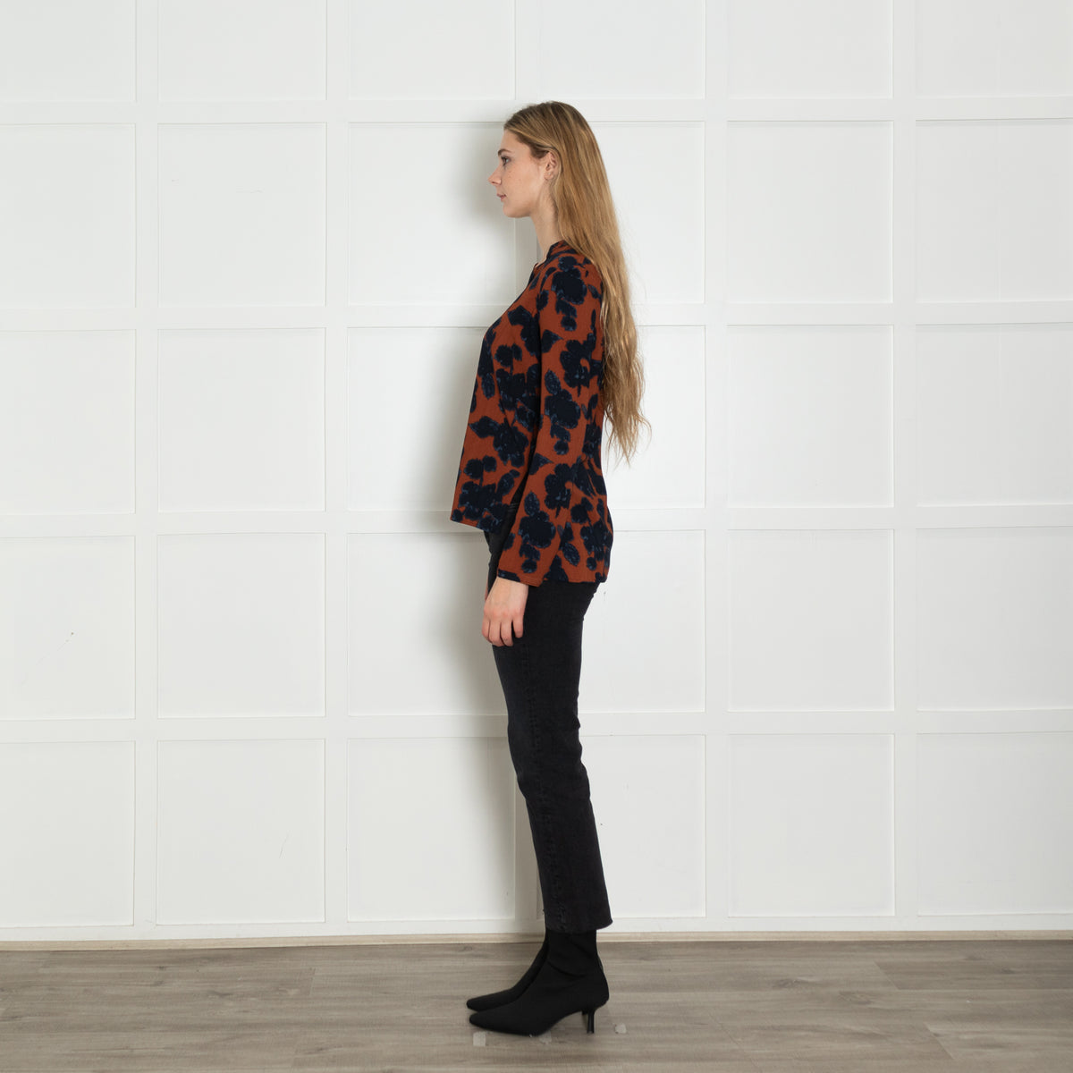 Essentiel Antwerp Burnt Orange Navy Flower Print Blouse