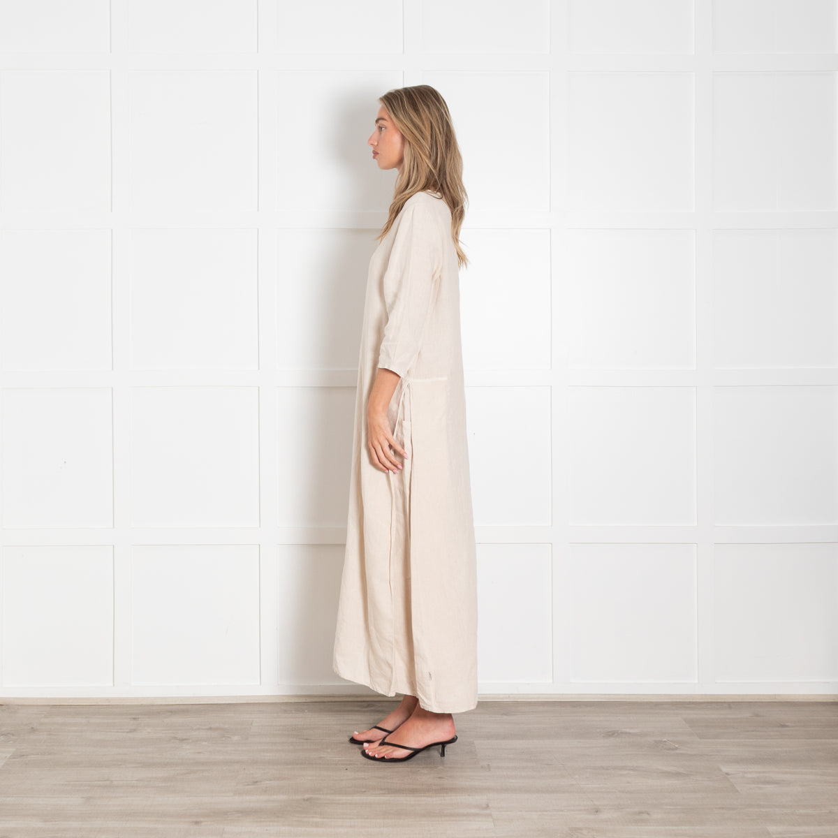 Elemente Clemente Neutral Linen Side Pocket Detail Maxi Dress