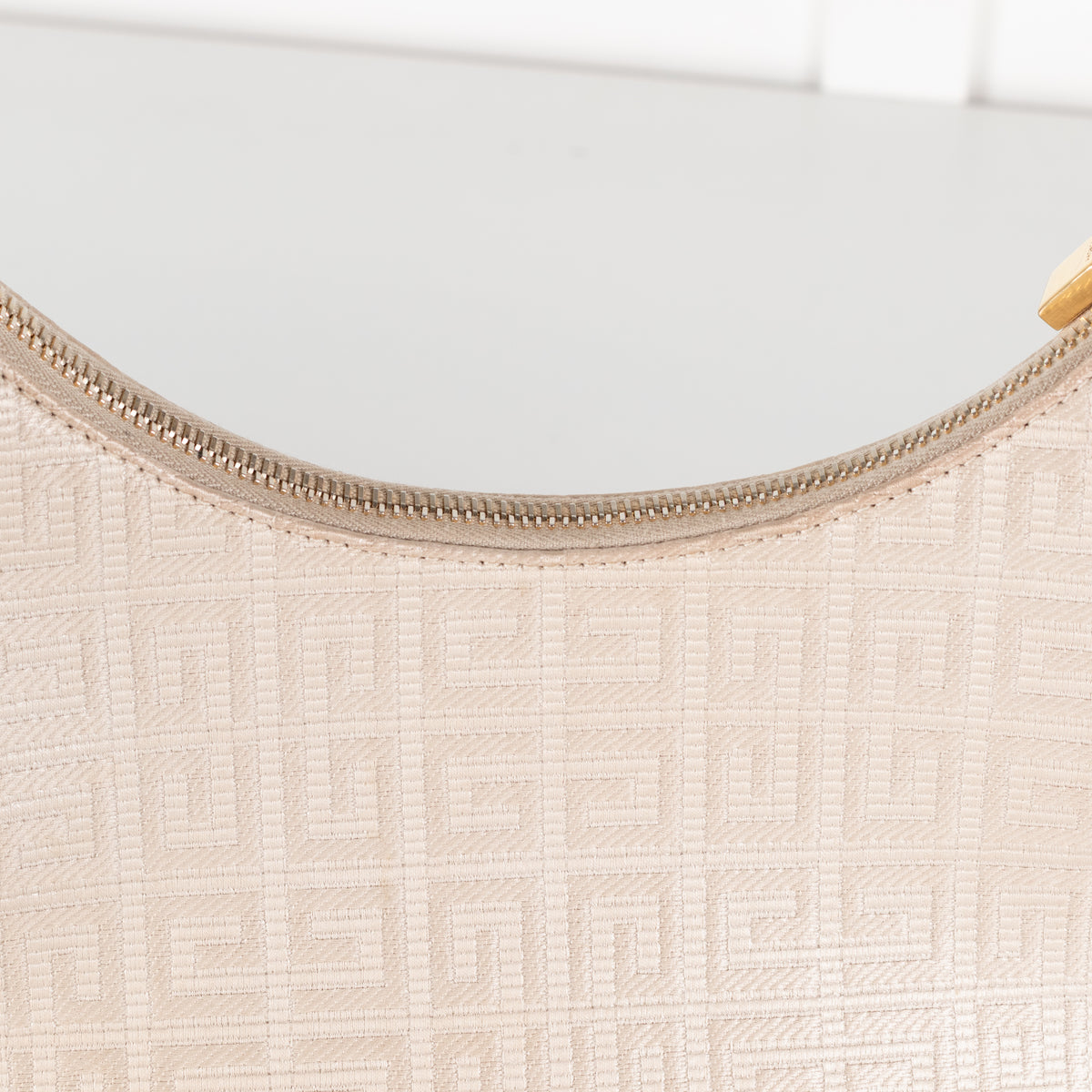 Givenchy Canvas Logo 4G Embossed Small Moon Cut Out Beige Shoulder Bag