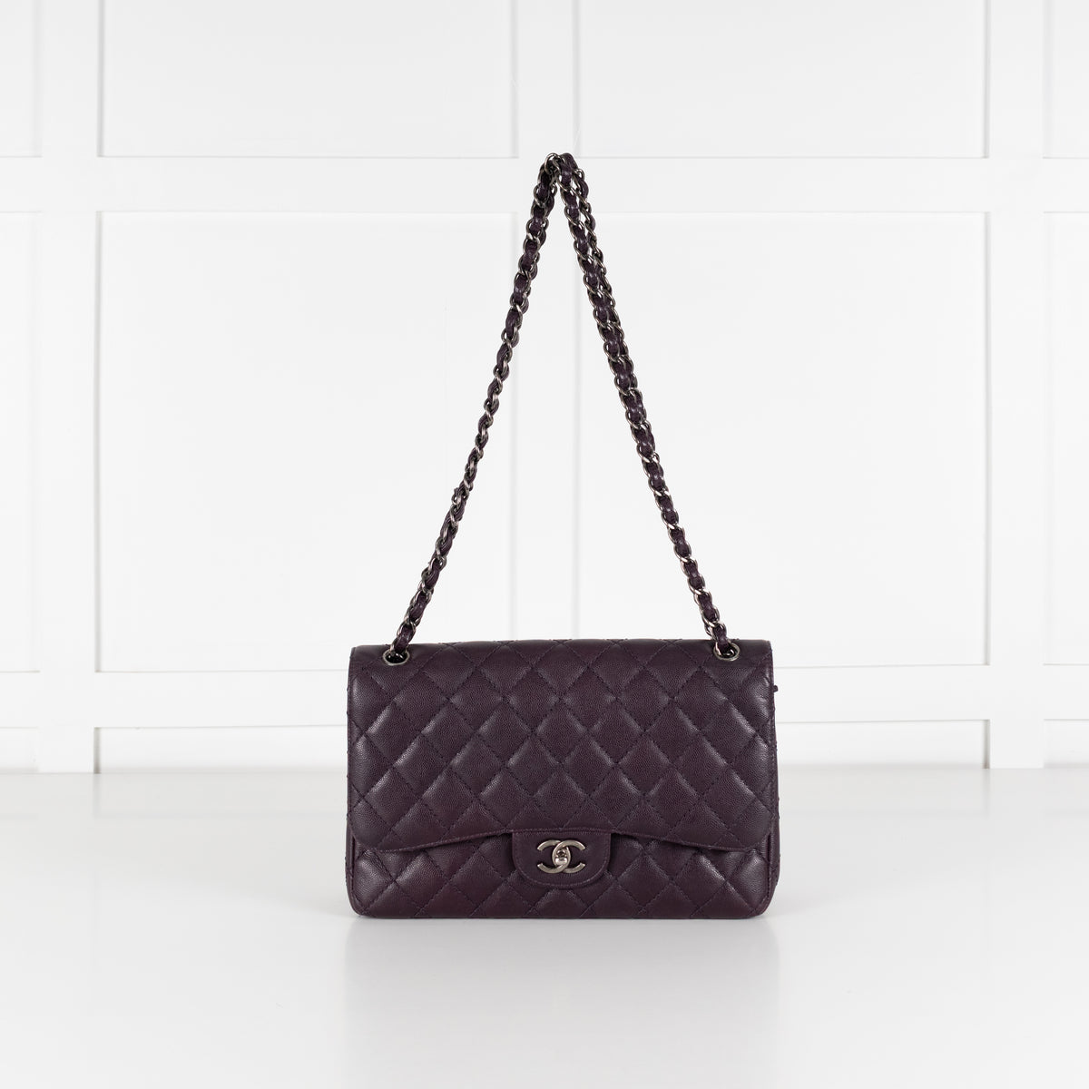 Chanel Purple Jumbo Caviar Flap Bag
