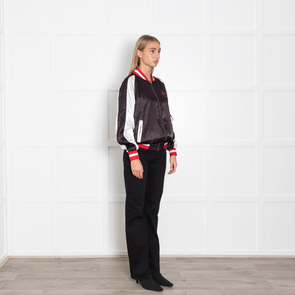 Joyrich Black Satin Varsity Jacket