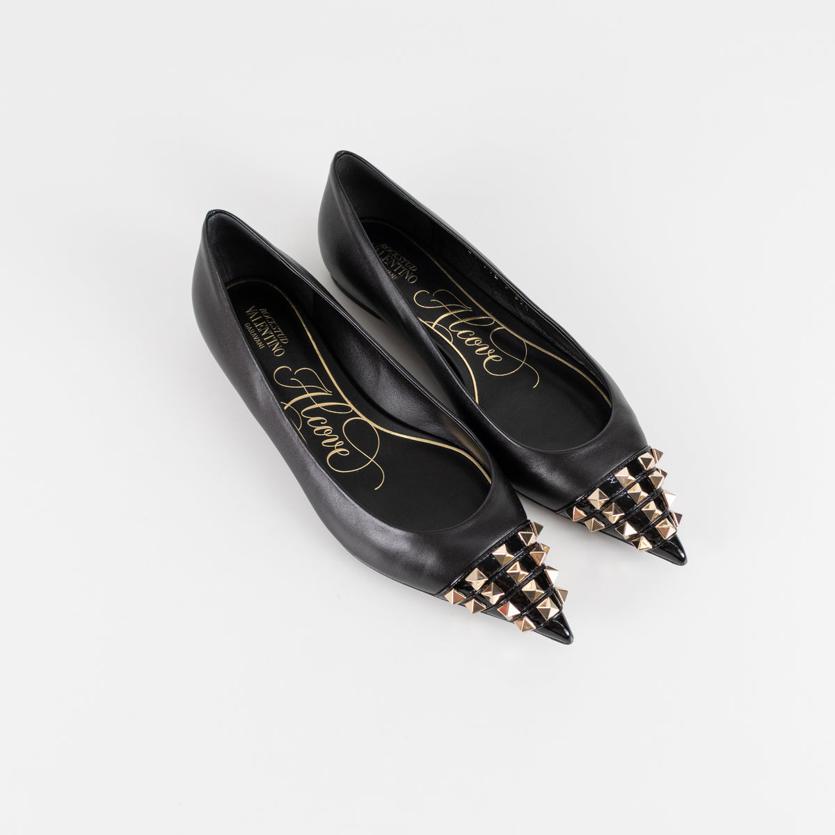 Valentino Garavani Black Rockstud Alcove Flat Pumps