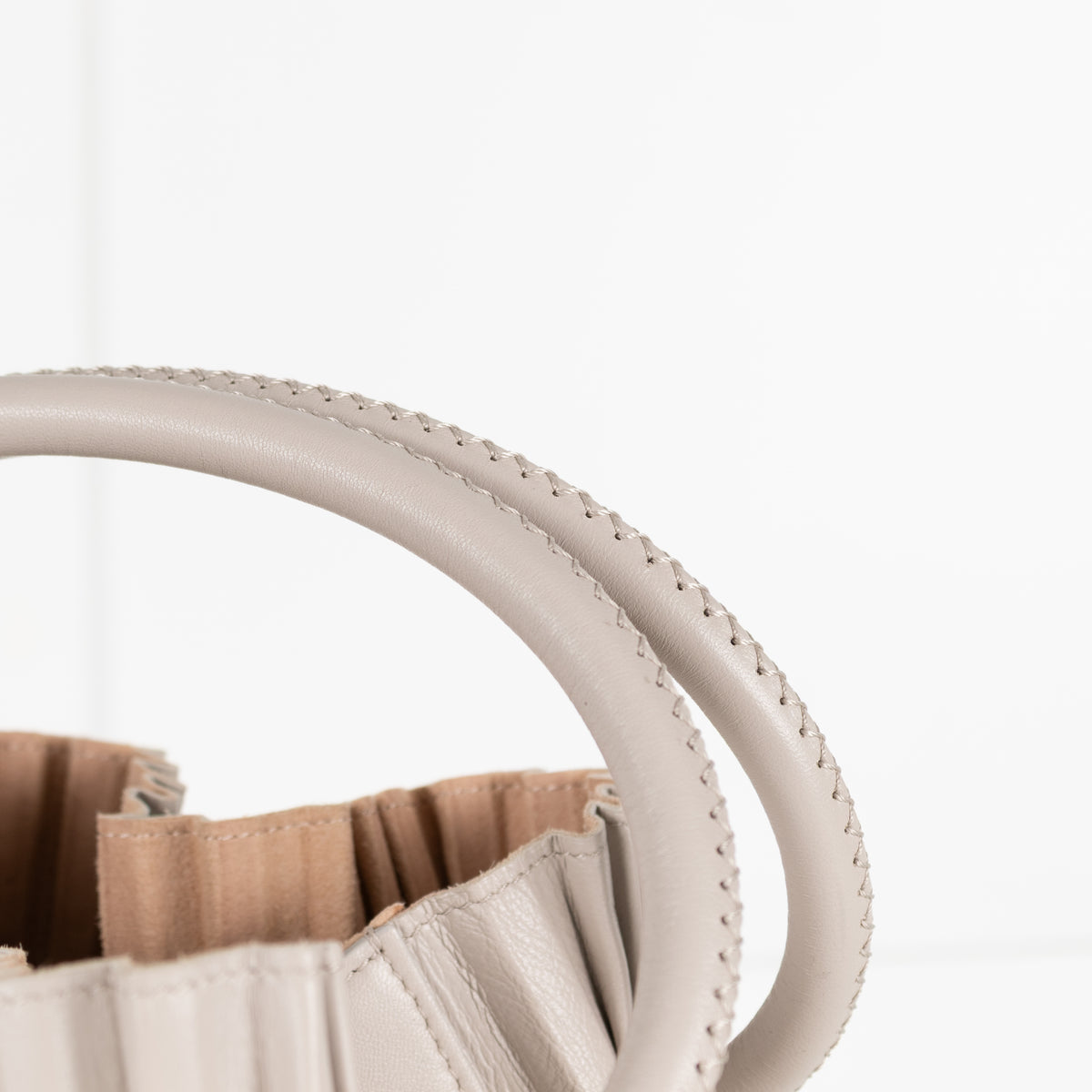 Giorgio Armani Light Grey Pleated Leather Bucket Bag
