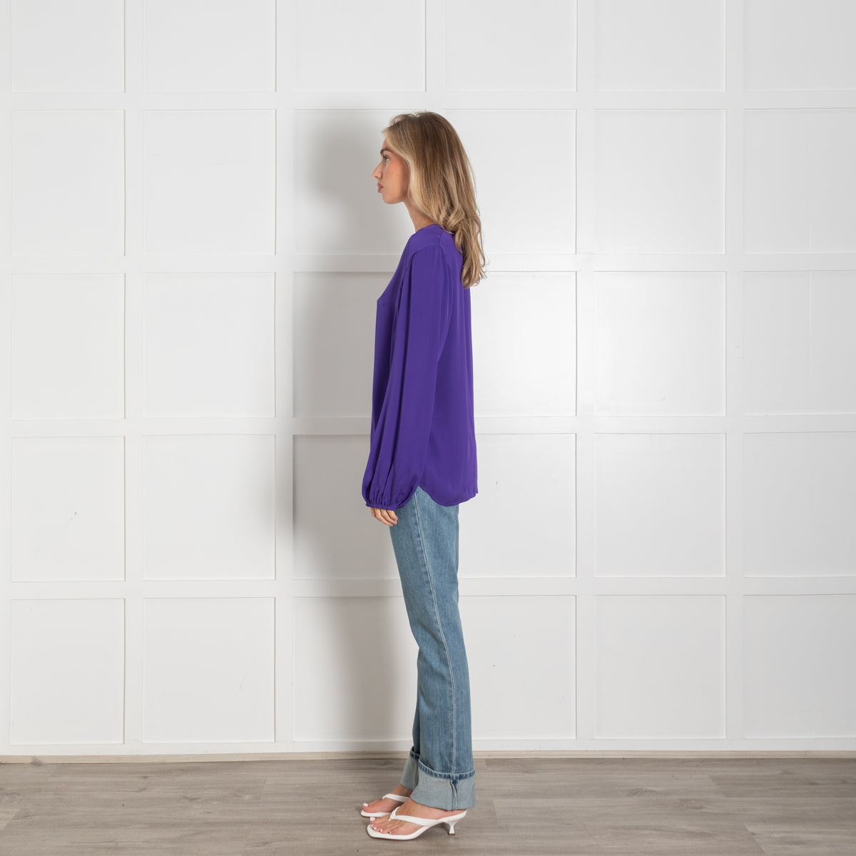 Diane Von Furstenberg Purple V-Neck Long Sleeve Blouse