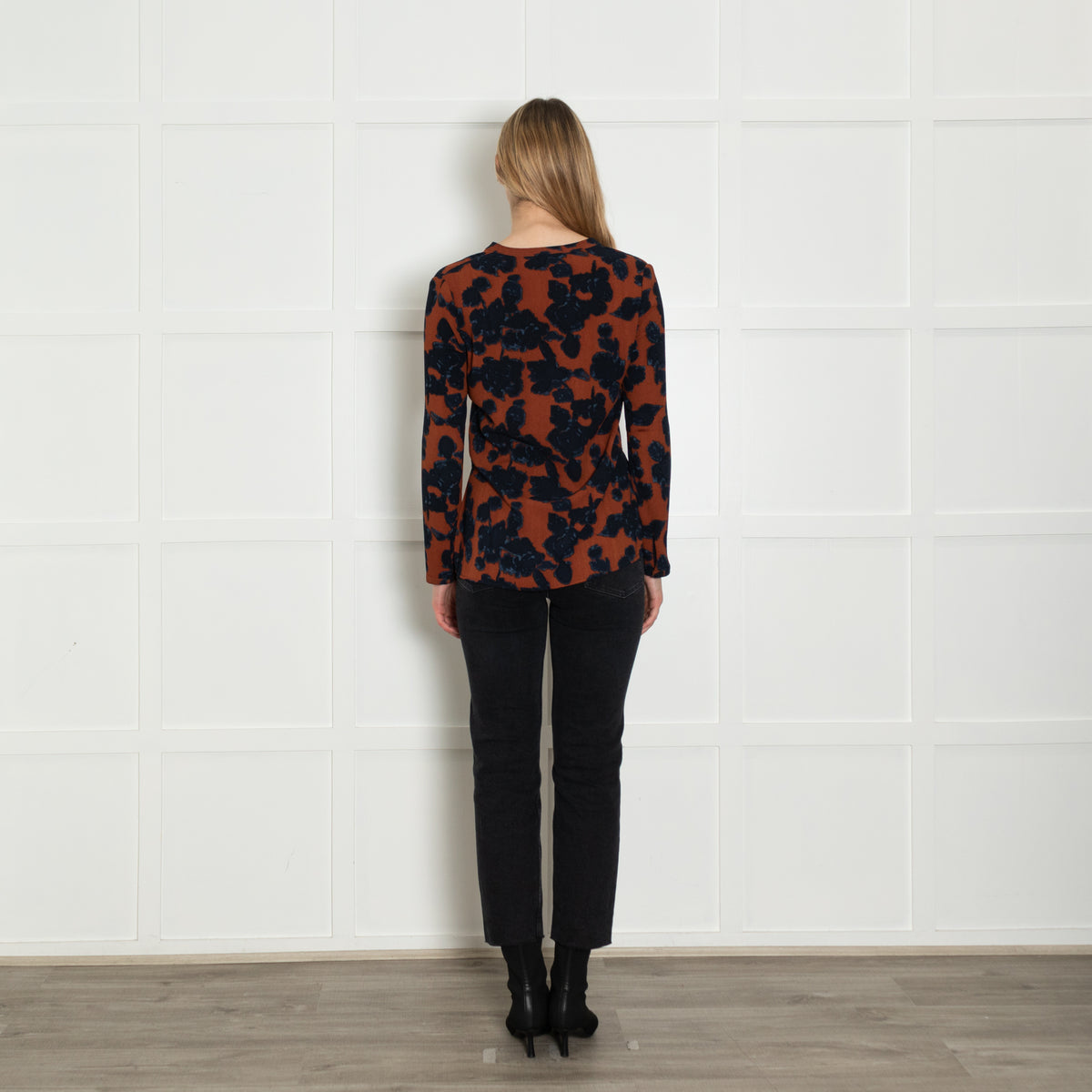 Essentiel Antwerp Burnt Orange Navy Flower Print Blouse