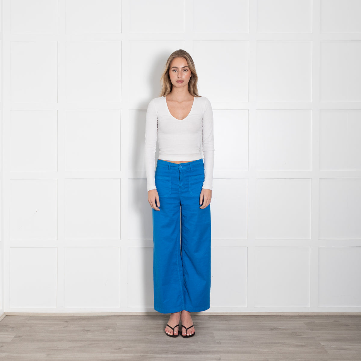 FIVE Paris Blue Twill Wide Leg Trousers