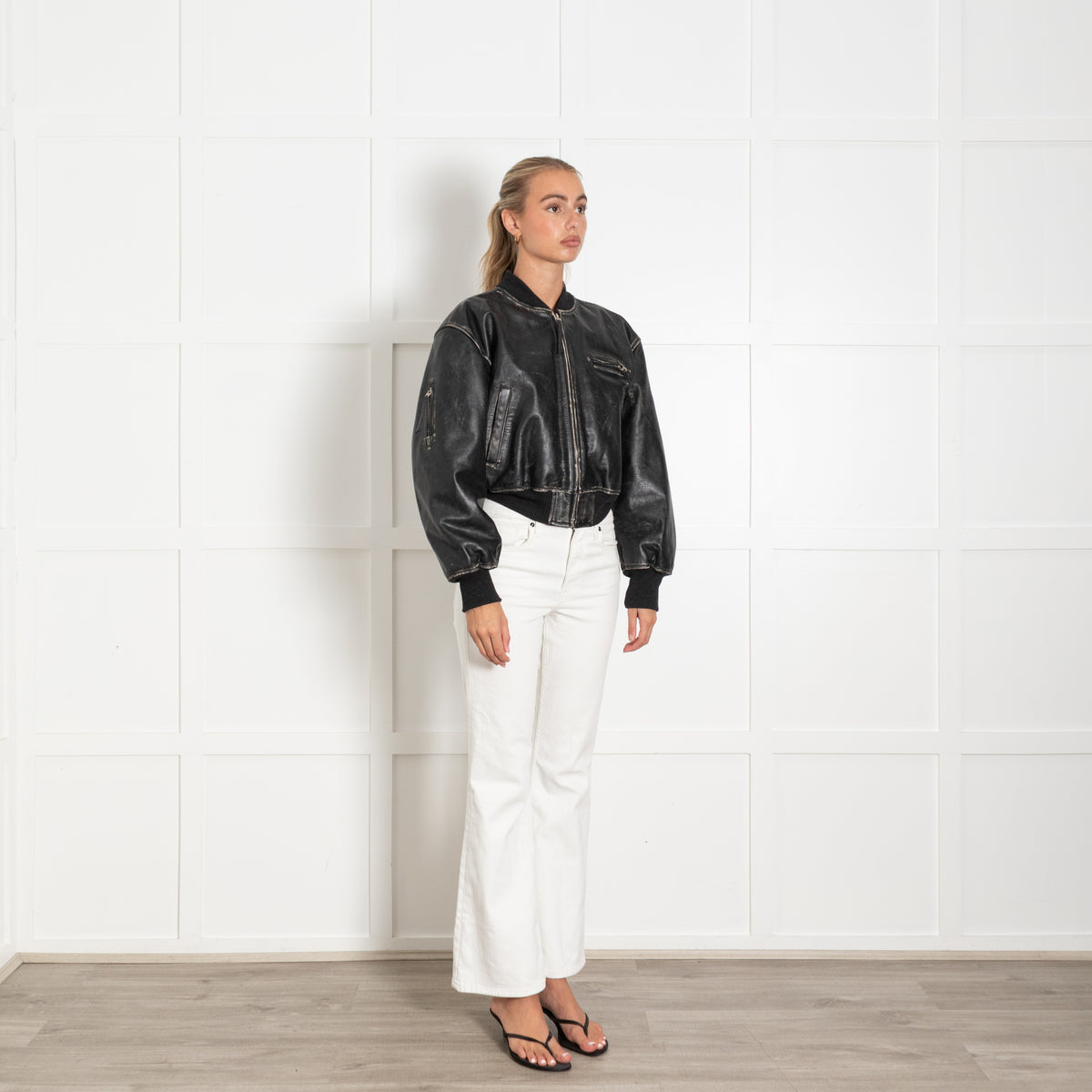 Acne Studios Black Cream Distressed Leather Jacket