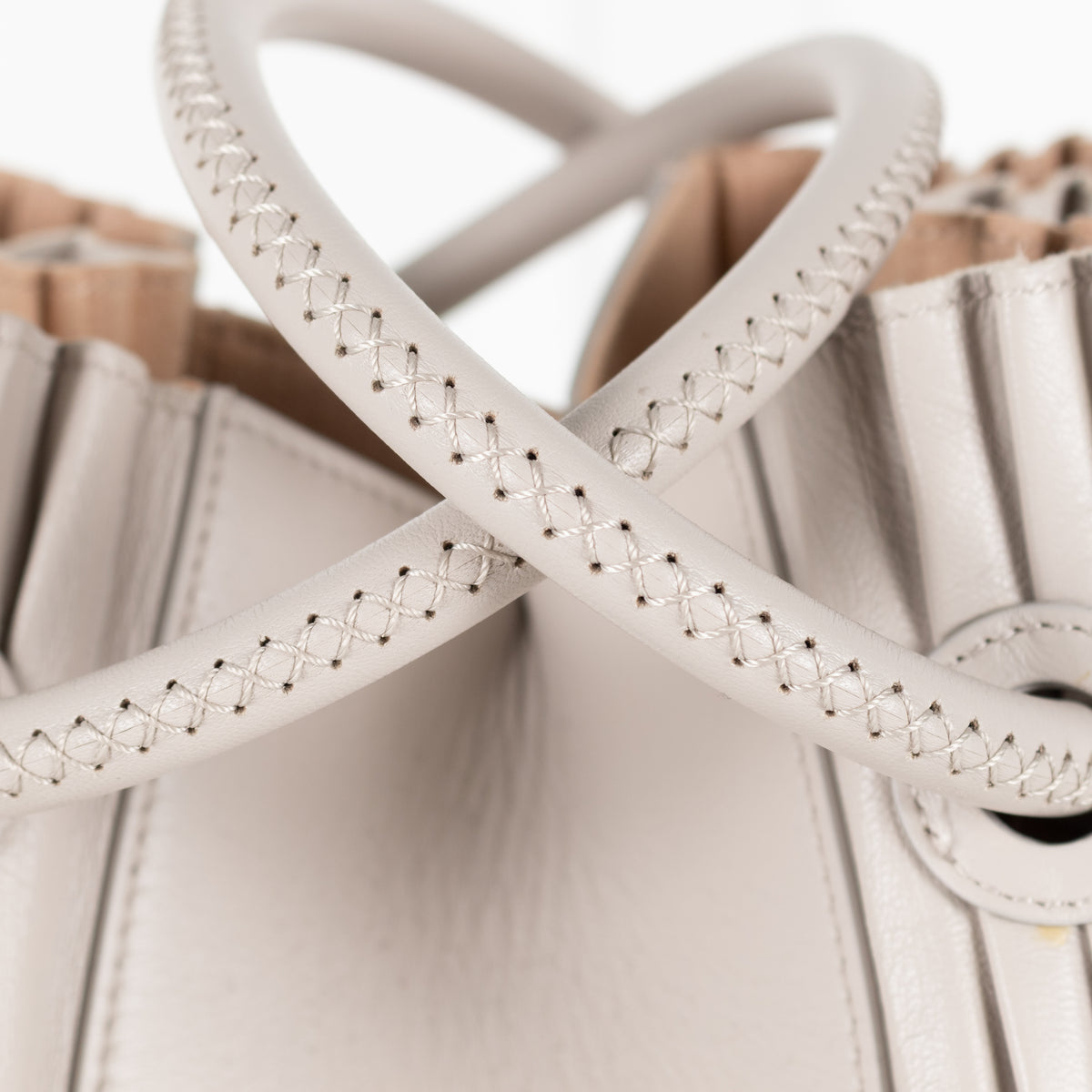 Giorgio Armani Light Grey Pleated Leather Bucket Bag