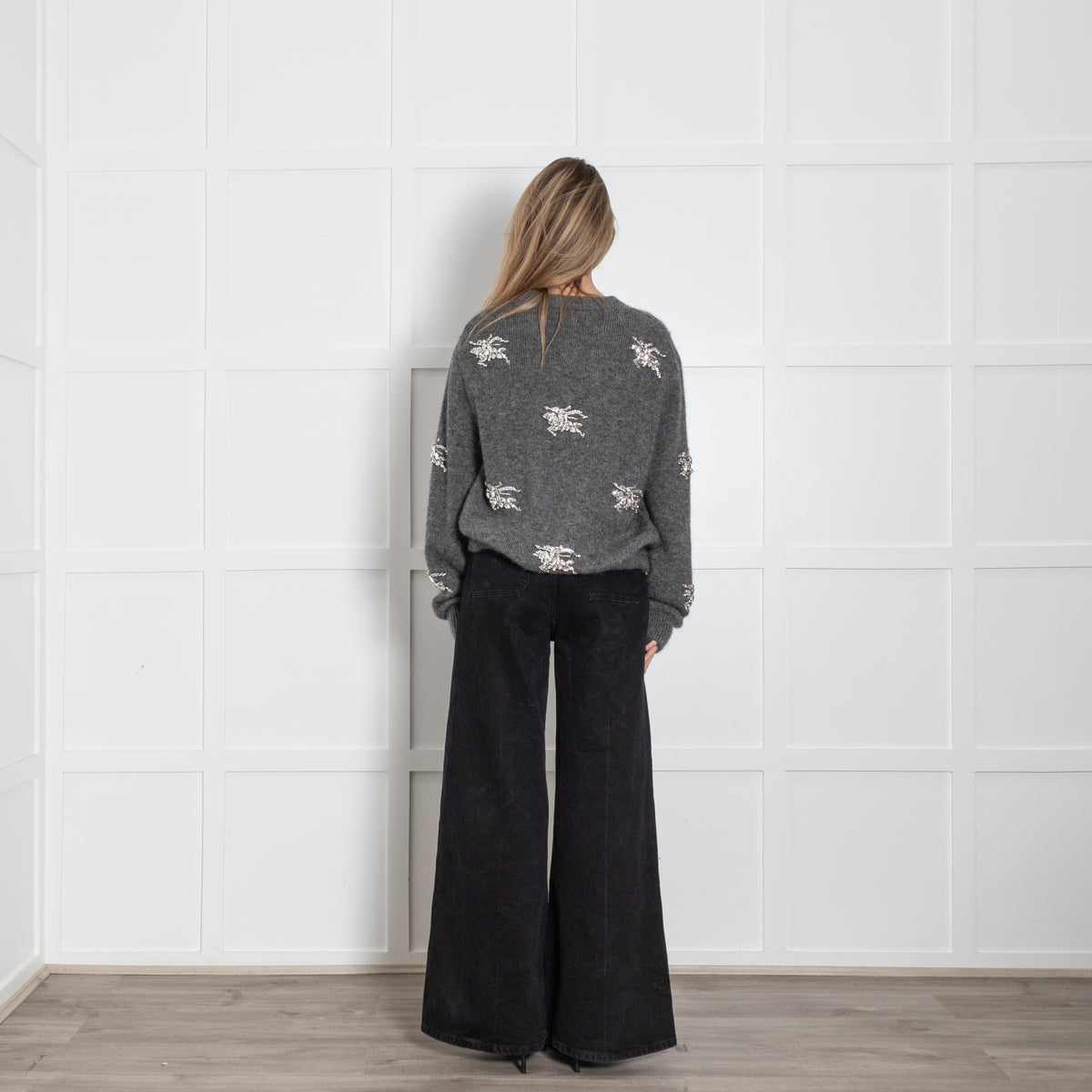 Burberry Grey Mohair Crystal EKD Round Neck Jumper