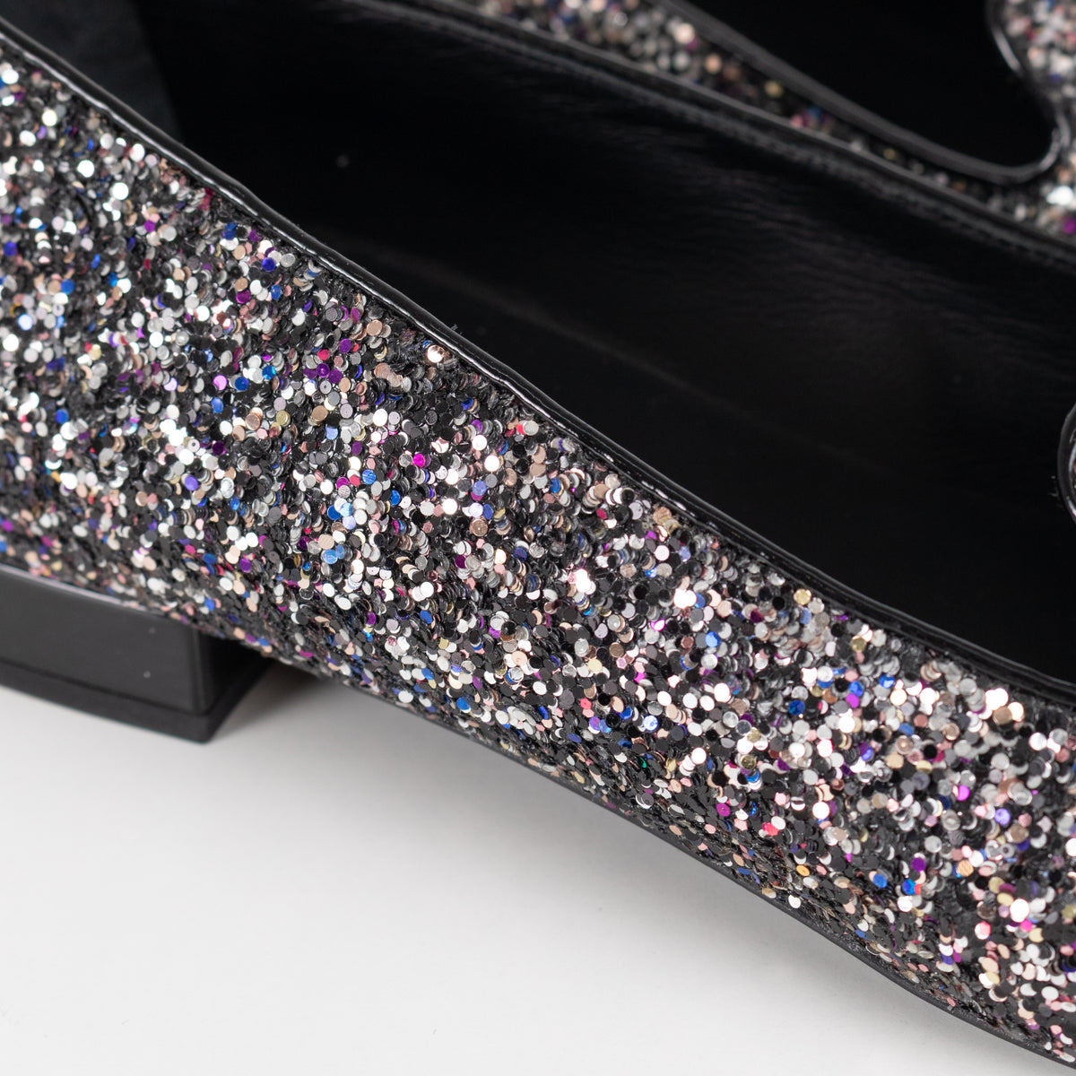 Chanel Black Glitter Cap Toe Loafers