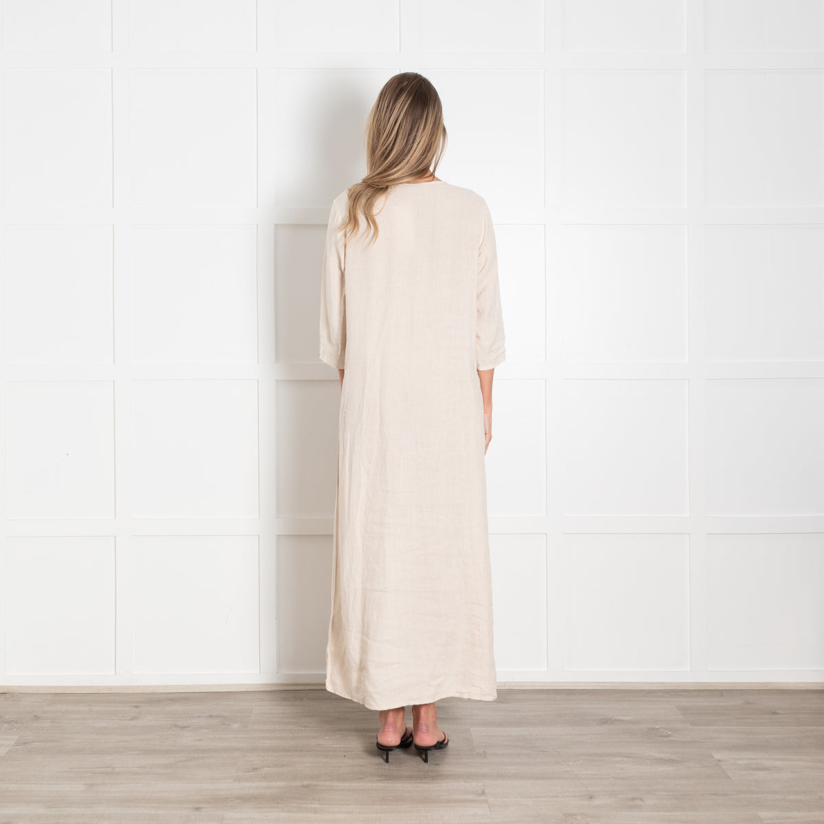 Elemente Clemente Neutral Linen Side Pocket Detail Maxi Dress