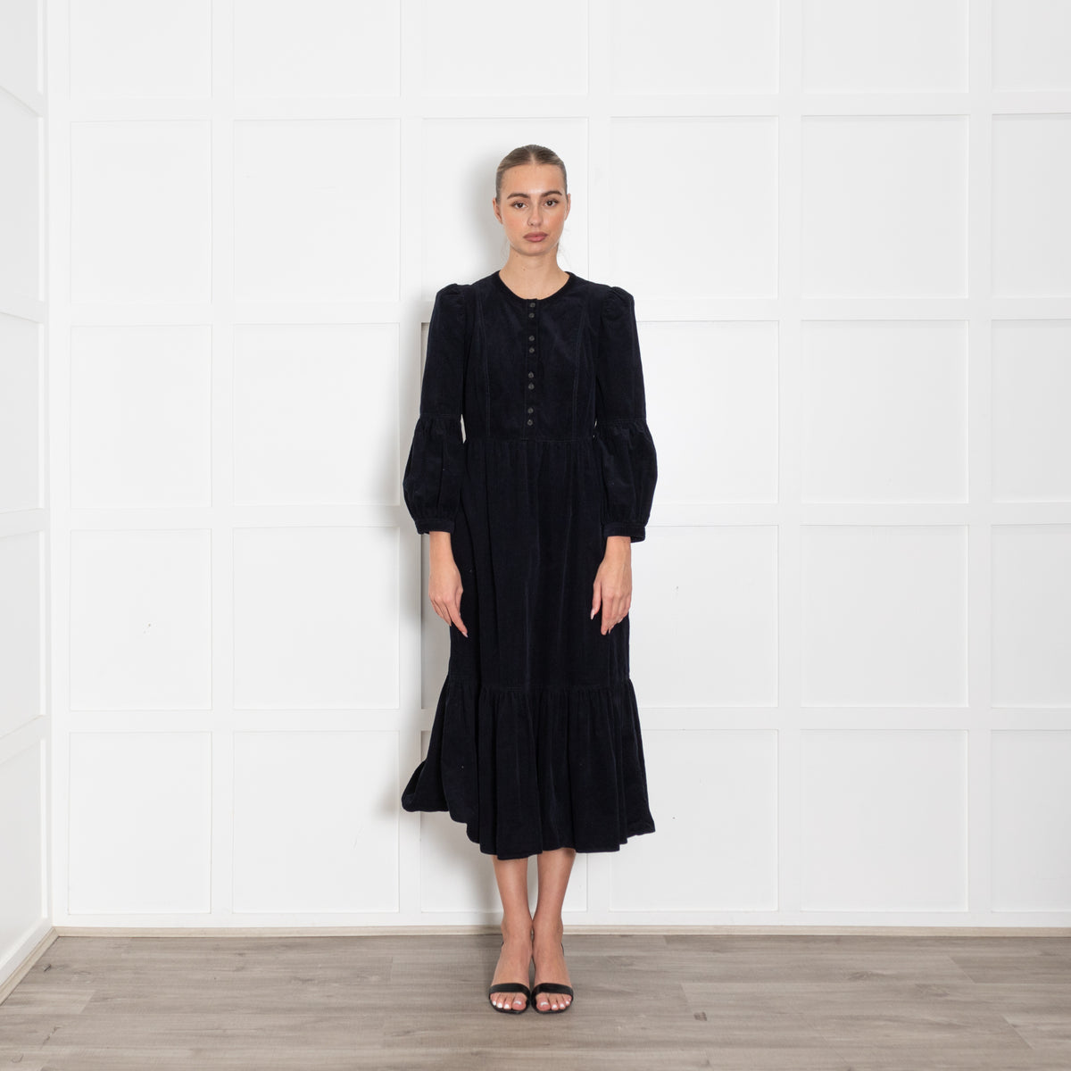 Cefinn Navy Blue Needle Cord Midi Dress