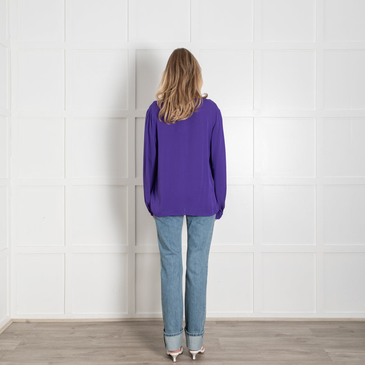 Diane Von Furstenberg Purple V-Neck Long Sleeve Blouse