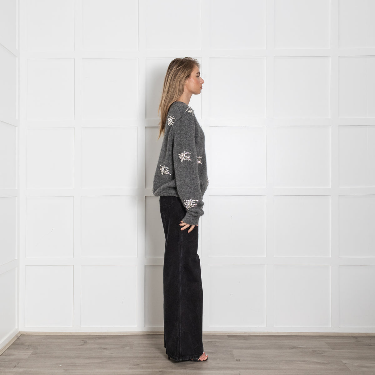 Burberry Grey Mohair Crystal EKD Round Neck Jumper