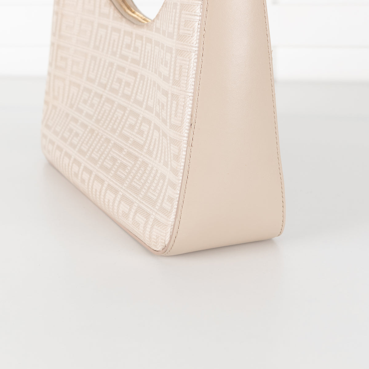 Givenchy Canvas Logo 4G Embossed Small Moon Cut Out Beige Shoulder Bag