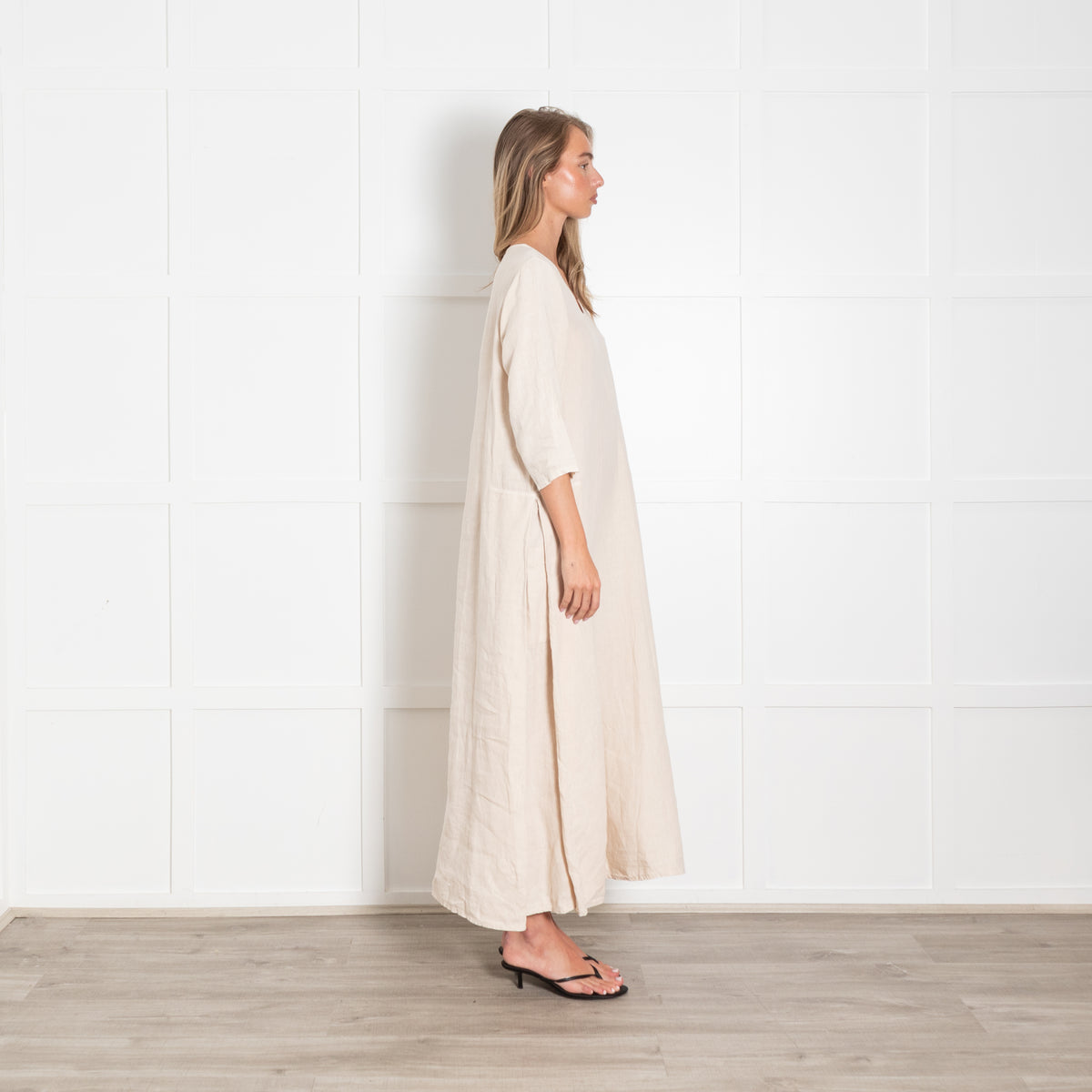 Elemente Clemente Neutral Linen Side Pocket Detail Maxi Dress
