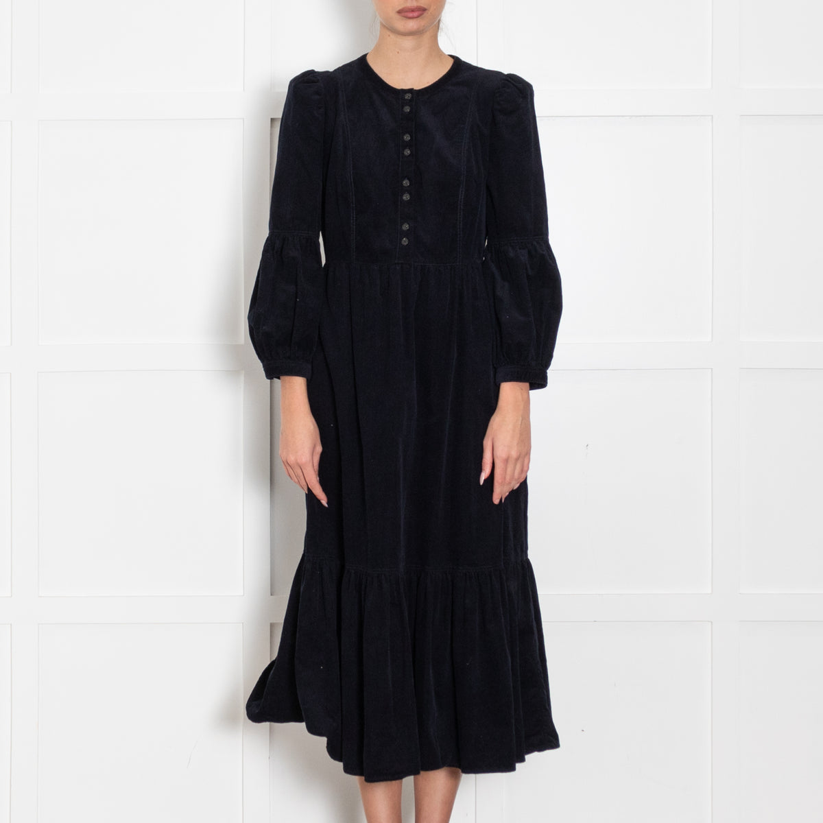 Cefinn Navy Blue Needle Cord Midi Dress