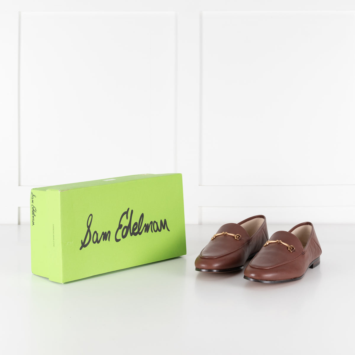 Sam Edelman Brown Leather Loraine Loafers With Gold Horsebit Detail