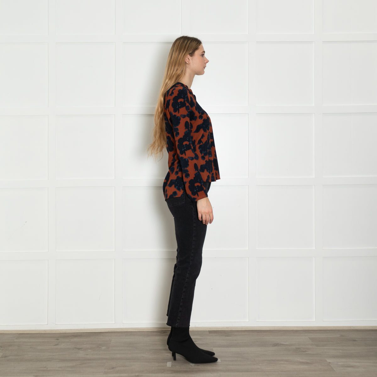 Essentiel Antwerp Burnt Orange Navy Flower Print Blouse